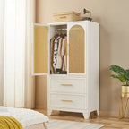 Armoire penderie en rotin avec tiroir et tringle à vêtements - 165H x 80L x 45P cm