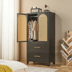 Armoire penderie en rotin avec tiroir et tringle à vêtements - 165H x 80L x 45P cm