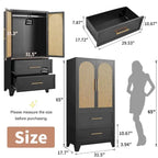 Armoire penderie en rotin avec tiroir et tringle à vêtements - 165H x 80L x 45P cm