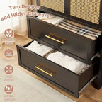 Armoire penderie en rotin avec tiroir et tringle à vêtements - 165H x 80L x 45P cm
