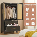 Armoire penderie en rotin avec tiroir et tringle à vêtements - 165H x 80L x 45P cm