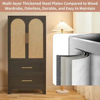 Armoire penderie en rotin avec tiroir et tringle à vêtements - 165H x 80L x 45P cm