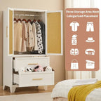 Armoire penderie en rotin avec tiroir et tringle à vêtements - 165H x 80L x 45P cm