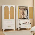 Armoire penderie en rotin avec tiroir et tringle à vêtements - 165H x 80L x 45P cm