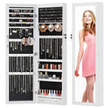 Armoire à bijoux murale ou à suspendre en bois blanc de 14 po de largeur avec miroir pleine longueur et serrure