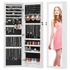 Armoire à bijoux murale ou à suspendre en bois blanc de 14 po de largeur avec miroir pleine longueur et serrure