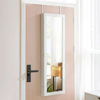 Armoire à bijoux murale ou à suspendre en bois blanc de 14 po de largeur avec miroir pleine longueur et serrure