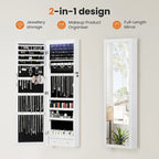 Armoire à bijoux murale ou à suspendre en bois blanc de 14 po de largeur avec miroir pleine longueur et serrure
