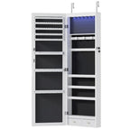 Armoire à bijoux murale ou à suspendre en bois blanc de 14 po de largeur avec miroir pleine longueur et serrure