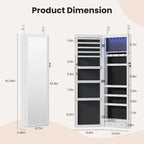 Armoire à bijoux murale ou à suspendre en bois blanc de 14 po de largeur avec miroir pleine longueur et serrure