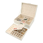 Boîte à bijoux 2 couches pour filles et femmes, cadeaux d'anniversaire, organisateur de bijoux en cuir PU avec tiroir, plateau à bijoux amovible