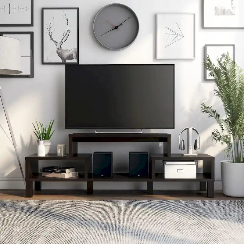  Rami Modern 3-Shelf Espresso Finish TV Stand, Sleek Media Console for Living Room Entertainment