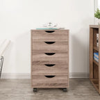 Commode à 5 tiroirs, commode de rangement en bois avec roulettes, organisateur de rangement pour travaux manuels et unité de rangement de bureau avec tiroirs