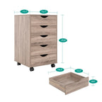 Commode à 5 tiroirs, commode de rangement en bois avec roulettes, organisateur de rangement pour travaux manuels et unité de rangement de bureau avec tiroirs