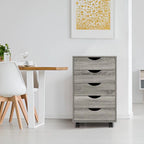 Commode à 5 tiroirs, commode de rangement en bois avec roulettes, organisateur de rangement pour travaux manuels et unité de rangement de bureau avec tiroirs