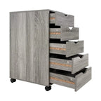 Commode à 5 tiroirs, commode de rangement en bois avec roulettes, organisateur de rangement pour travaux manuels et unité de rangement de bureau avec tiroirs