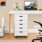 Commode à 5 tiroirs, commode de rangement en bois avec roulettes, organisateur de rangement pour travaux manuels et unité de rangement de bureau avec tiroirs