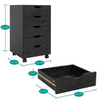 Commode à 5 tiroirs, commode de rangement en bois avec roulettes, organisateur de rangement pour travaux manuels et unité de rangement de bureau avec tiroirs