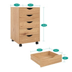 Commode à 5 tiroirs, commode de rangement en bois avec roulettes, organisateur de rangement pour travaux manuels et unité de rangement de bureau avec tiroirs