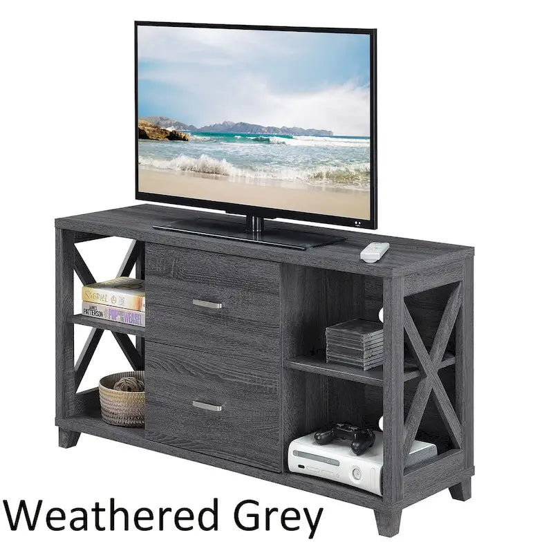 Meuble TV de luxe avec 2 tiroirs et étagères, pour téléviseurs jusqu'à 55 pouces