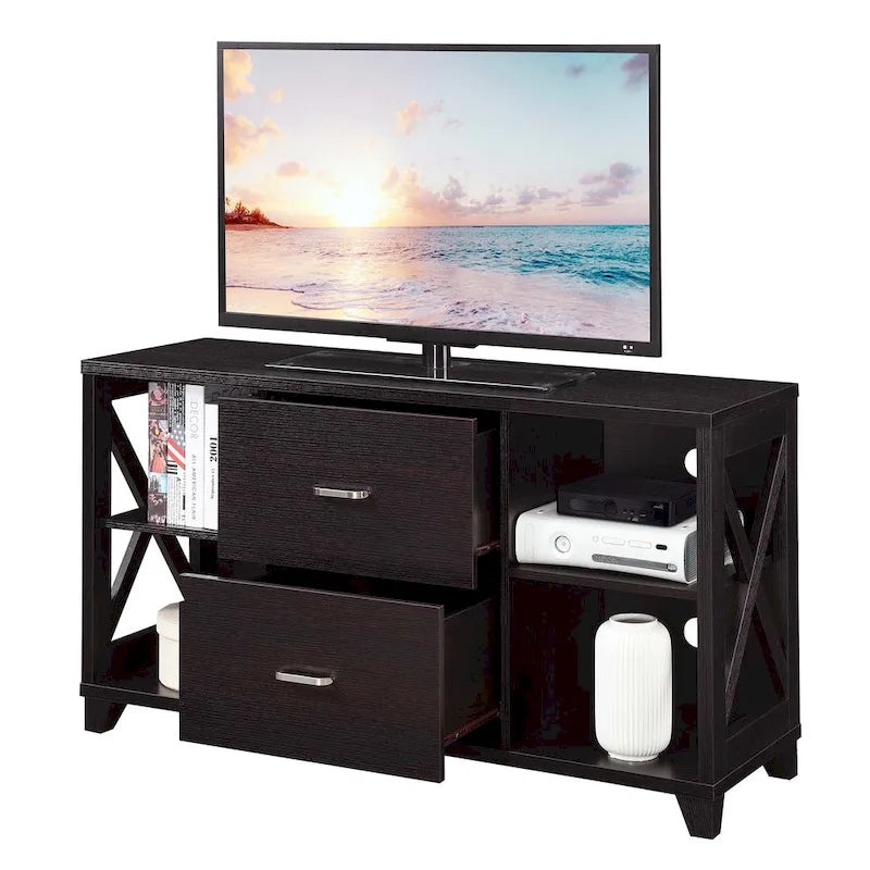Meuble TV de luxe avec 2 tiroirs et étagères, pour téléviseurs jusqu'à 55 pouces