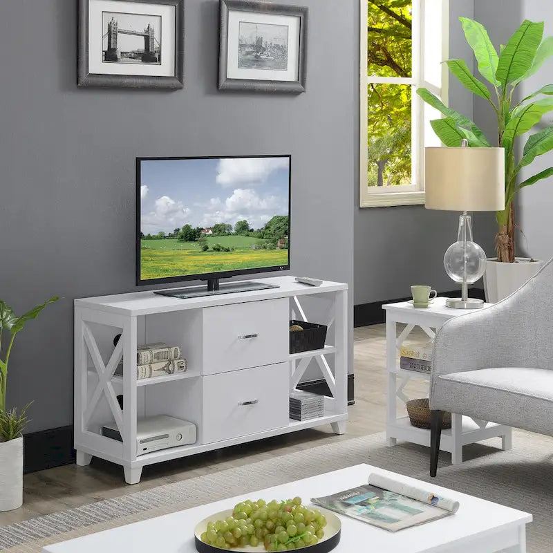 Meuble TV de luxe avec 2 tiroirs et étagères, pour téléviseurs jusqu'à 55 pouces