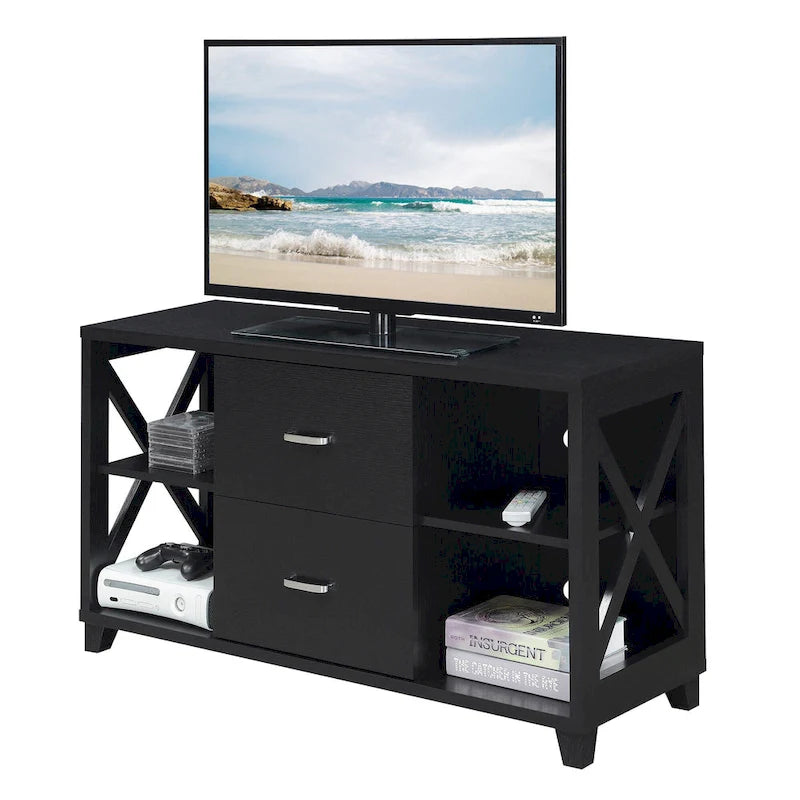 Meuble TV de luxe avec 2 tiroirs et étagères, pour téléviseurs jusqu'à 55 pouces