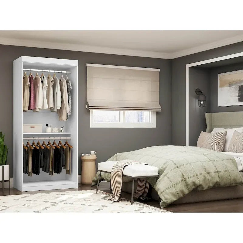 Armoire penderie moderne double ouverte de 35,9 po avec 2 tringles de suspension