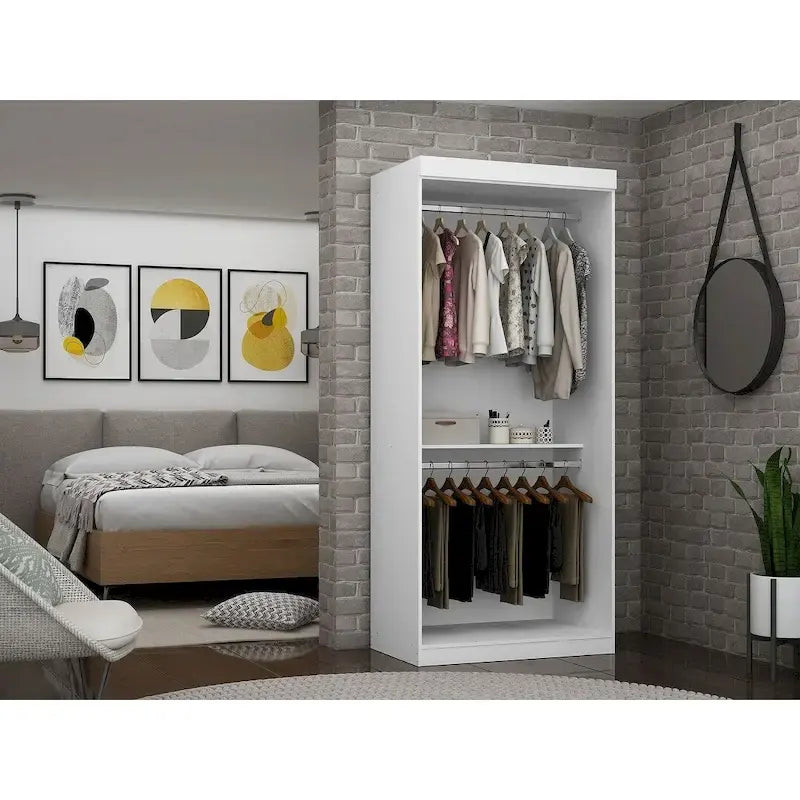 Armoire penderie moderne double ouverte de 35,9 po avec 2 tringles de suspension