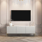 Meuble TV console beige pour téléviseurs jusqu'à 65 po avec pieds en métal au design Art déco