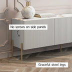 Meuble TV console beige pour téléviseurs jusqu'à 65 po avec pieds en métal au design Art déco