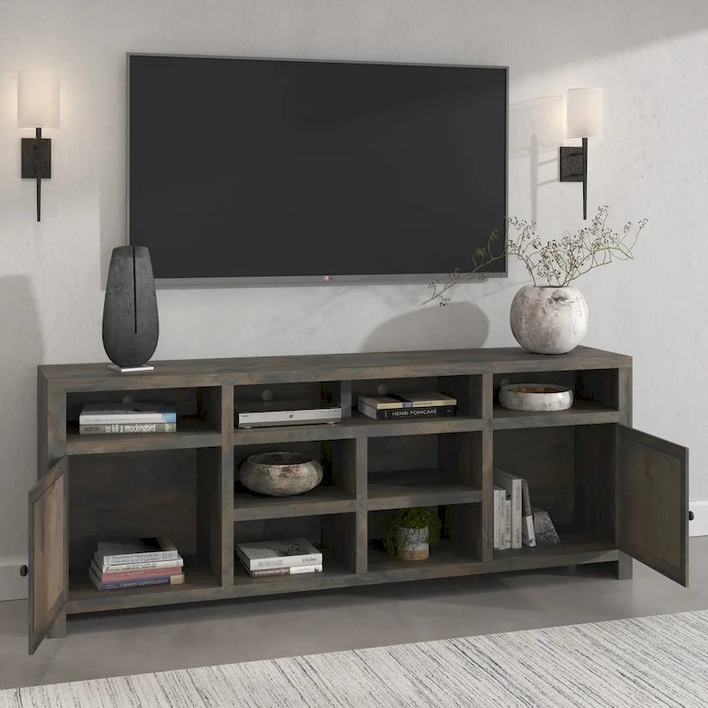Meuble TV de 84 pouces pour téléviseurs jusqu'à 95 pouces, Aucun assemblage requis, Finition bois de grange