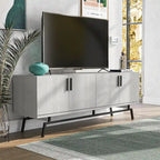 Meuble TV moderne avec base métallique, 4 portes, 60 pouces