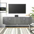 Meuble TV moderne avec base métallique, 4 portes, 60 pouces