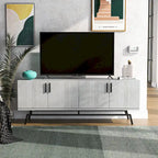 Meuble TV moderne avec base métallique, 4 portes, 60 pouces