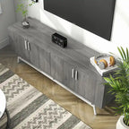 Meuble TV moderne avec base métallique, 4 portes, 60 pouces