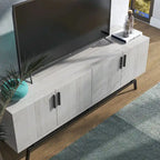 Meuble TV moderne avec base métallique, 4 portes, 60 pouces