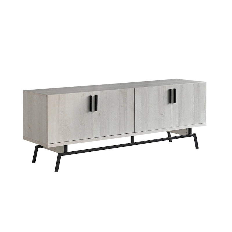 Meuble TV moderne avec base métallique, 4 portes, 60 pouces