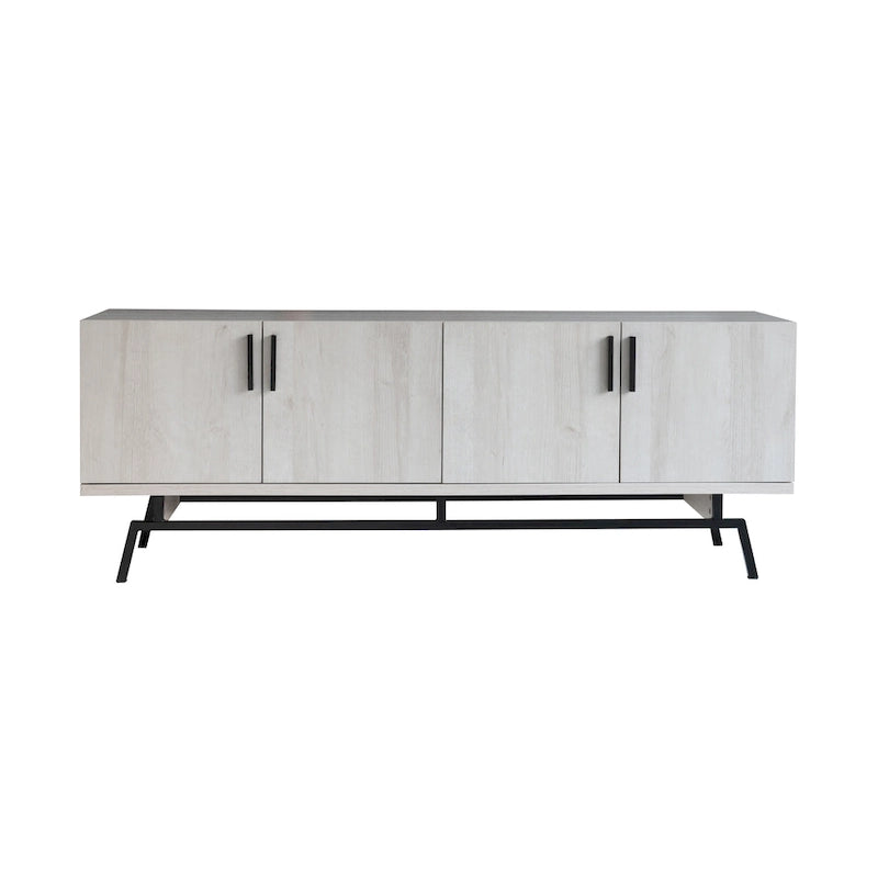 Meuble TV moderne avec base métallique, 4 portes, 60 pouces
