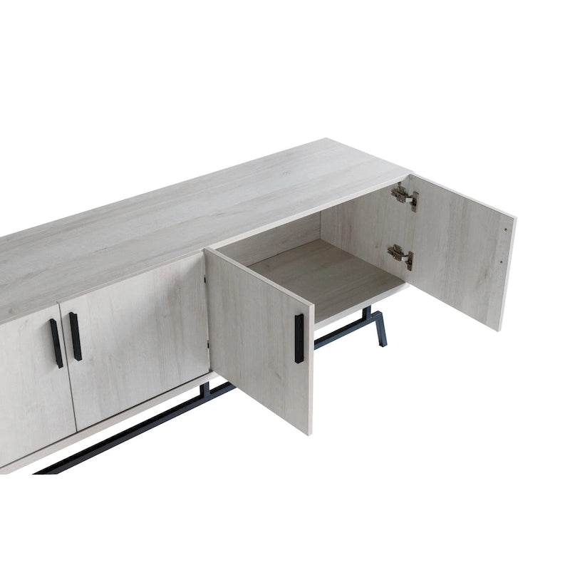 Meuble TV moderne avec base métallique, 4 portes, 60 pouces