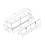 Meuble TV moderne avec base métallique, 4 portes, 60 pouces