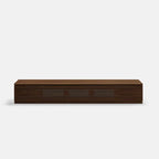 Meuble TV minimaliste avec tiroirsConsole multimédia en bois massif avec placards, porte abattante, placage noyer, entièrement assemblé