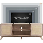 Meuble TV en rotin de style moderne du milieu du siècle pour téléviseur de 75 pouces, centre de divertissement