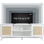 Meuble TV en rotin de style moderne du milieu du siècle pour téléviseur de 75 pouces, centre de divertissement
