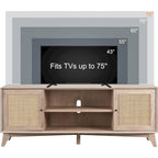 Meuble TV en rotin de style moderne du milieu du siècle pour téléviseur de 75 pouces, centre de divertissement