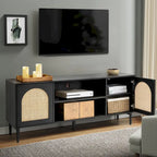 Uirico Modern Rattan TV Stand Entertainment Centers with Push-to-Open Doors by 