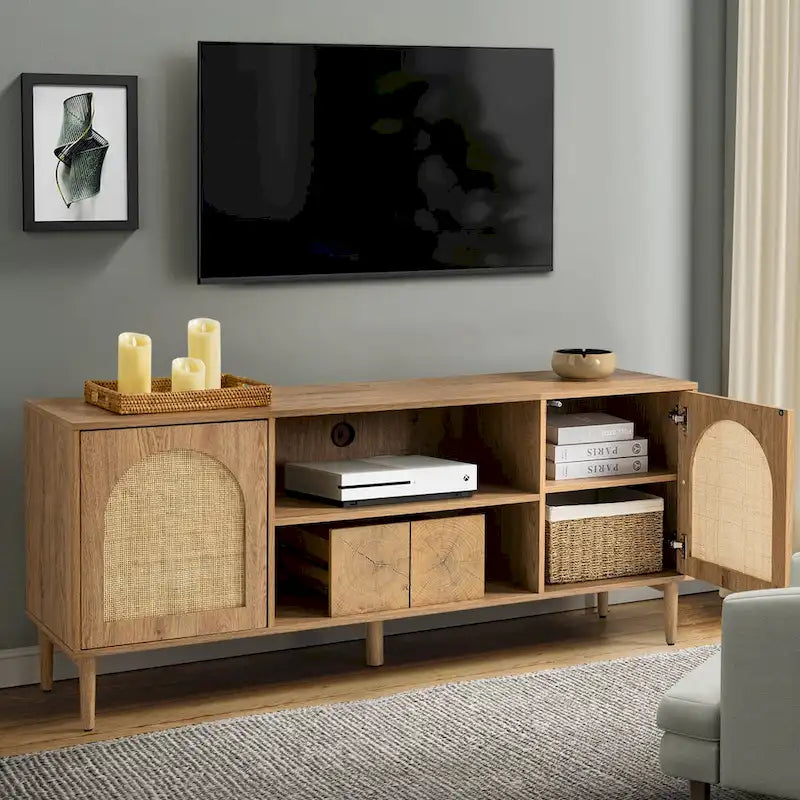 Meubles TV en rotin modernes avec portes à ouverture par pression