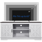 Meuble TV de ferme pour téléviseur de 65 pouces, meuble console média, portes de grange rustiques