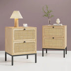 Boho Natural Rattan Nightstand with Drawer  of 2