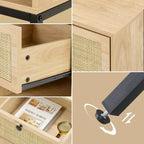 Table de chevet bohème en rotin naturel avec 2 tiroirs